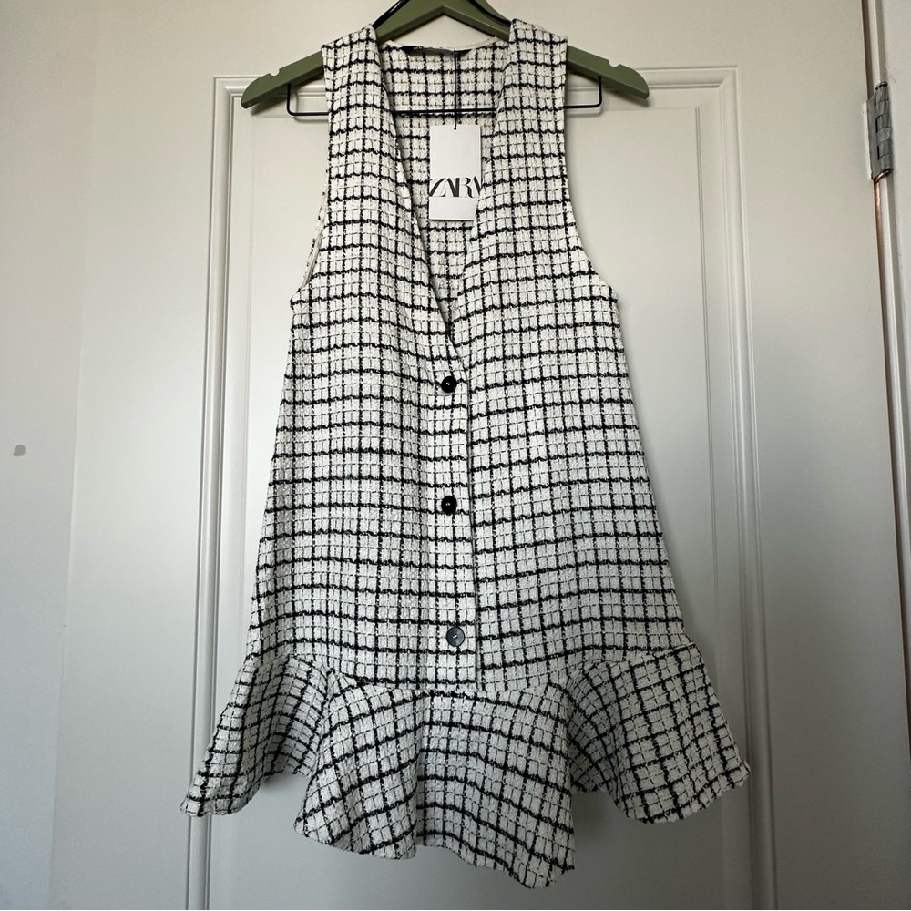 Zara Monochrome Grid Pattern Sleeveless Dress